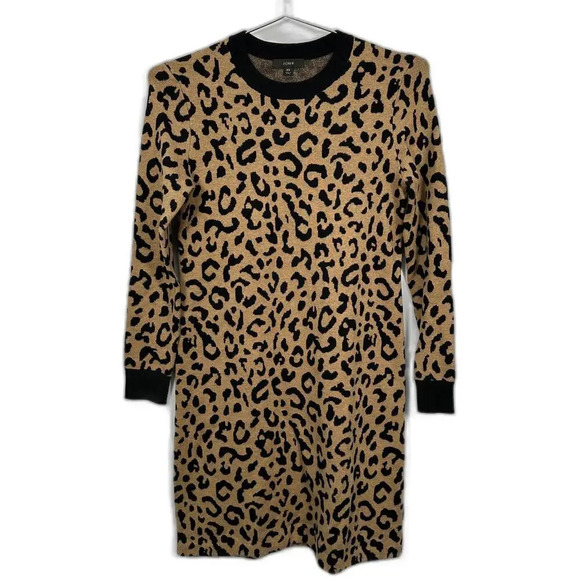 J. CREW‎ Leopard Mini Long Sleeve Sweater Dress XS - Picture 2 of 5
